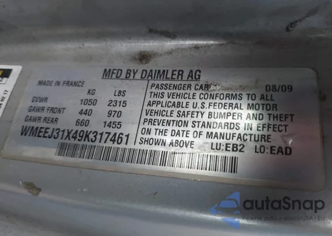 2009 Smart Fortwo Brabus/Passion/Pure from USA, damaged, VIN WMEEJ31X49K317461